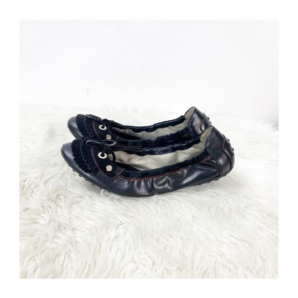 Tod's Size 9 Black Women's Leather Fringe Round Toe Ballet Driving Flat Shoes - Picture 5 of 13